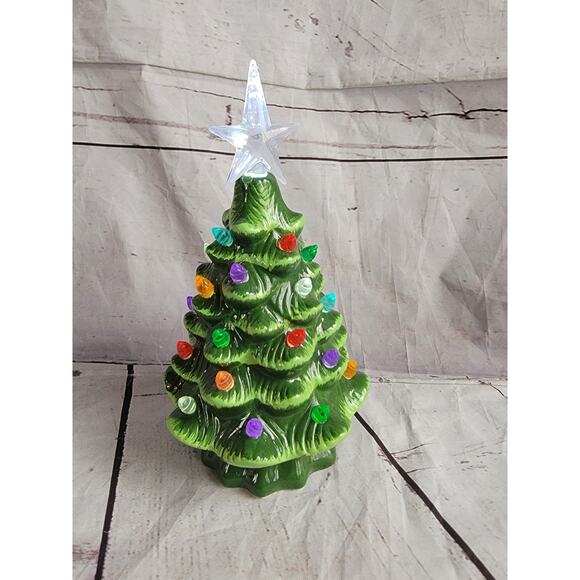 Christmas Is Forever Ceramic Green Light Up Christmas Tree 7.5in Multicolor Read - Picture 7 of 12